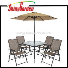 Outdoor Patio Möbel Dining Set 6 Stück mit Sonnenschirm / Sonnenschirm, Glasplatte Esstisch Set, Esstisch Set 4 Stühle